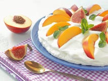 Meringue cake. Traditional Pavlova dessert with fruits. Selective focus. stock image Meringue cake. Traditional Pavlova dessert with fruits. Selective focus. stock image