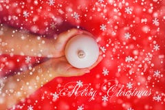 Merry Christmas background or gift card - child`s hands holding Royalty Free Stock Photos Merry Christmas background or gift card - child`s hands holding Royalty Free Stock Photos