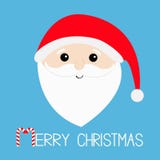 Merry Christmas. Candy cane. Santa Claus head face, big beard, moustaches, white eyebrows, red hat. Cute cartoon kawaii funny char Stock Photography Merry Christmas. Candy cane. Santa Claus head face, big beard, moustaches, white eyebrows, red hat. Cute cartoon kawaii funny char Stock Photography