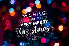 Merry Christmas Card Bokeh Blur Cute Doodle Text Royalty Free Stock Photography