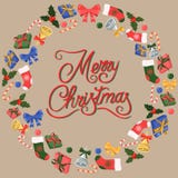 Merry Christmas. Gifts, bells, bows and more stock illustration Merry Christmas. Gifts, bells, bows and more stock illustration
