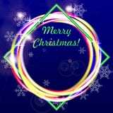 Merry Christmas greeting card or banner. Dark blue background and glowing rings. royalty free illustration Merry Christmas greeting card or banner. Dark blue background and glowing rings. royalty free illustration