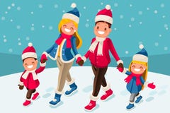 Merry Christmas happy new year card. Merry Christmas illustration or happy new year card. Family of isometric people cartoon. Winter flat vector design vector illustration Merry Christmas happy new year card. Merry Christmas illustration or happy new year card. Family of isometric people cartoon. Winter flat vector design vector illustration