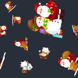 Merry Christmas and Happy New Year Friends Santa Claus in hat snowman in scarf celebrate xmas, snowfall from snowflakes. Merry Christmas and Happy New Year stock illustration Merry Christmas and Happy New Year Friends Santa Claus in hat snowman in scarf celebrate xmas, snowfall from snowflakes. Merry Christmas and Happy New Year stock illustration