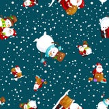 Merry Christmas and Happy New Year Friends Santa Claus in hat snowman in scarf celebrate xmas, snowfall from snowflakes. Merry Christmas and Happy New Year royalty free illustration Merry Christmas and Happy New Year Friends Santa Claus in hat snowman in scarf celebrate xmas, snowfall from snowflakes. Merry Christmas and Happy New Year royalty free illustration