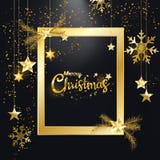 Merry Christmas Happy New Year golden glitter christmas elegant frame decoration black background. Merry Christmas and Happy New Year, Golden glitter of stock illustration Merry Christmas Happy New Year golden glitter christmas elegant frame decoration black background. Merry Christmas and Happy New Year, Golden glitter of stock illustration