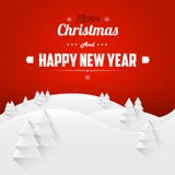 Merry Christmas and Happy New Year Landscape Greeting Card. Retro Font.