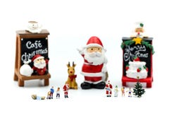 Merry christmas and happy new year Miniature People : Children w stock photo Merry christmas and happy new year Miniature People : Children w stock photo