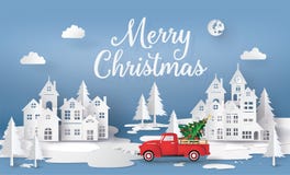 Merry Christmas and Happy New Year with red truck royalty free illustration Merry Christmas and Happy New Year with red truck royalty free illustration