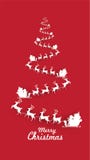 Merry christmas and happy new year red xmas pine tree with reindeer sleigh in paper art style, holiday decoration card design simp stock illustration Merry christmas and happy new year red xmas pine tree with reindeer sleigh in paper art style, holiday decoration card design simp stock illustration