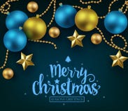 Merry Christmas and Happy New Year Typography on Blue Background stock illustration Merry Christmas and Happy New Year Typography on Blue Background stock illustration