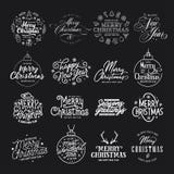 Merry Christmas and Happy New Year typography set. Vector vintage illustration.