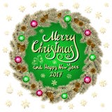 Merry Christmas And Happy New Year 2017 Vintage green Background With Typography card with gold Christmas wreath. Vector. Illustration. art royalty free illustration Merry Christmas And Happy New Year 2017 Vintage green Background With Typography card with gold Christmas wreath. Vector. Illustration. art royalty free illustration