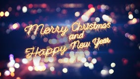 Merry christmas sparkler greeting and city lights. Merry christmas sparkler greeting and city bokeh stock illustration Merry christmas sparkler greeting and city lights. Merry christmas sparkler greeting and city bokeh stock illustration
