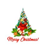 Merry Christmas tree decorations gifts vector icon stock illustration Merry Christmas tree decorations gifts vector icon stock illustration