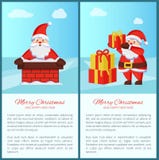 Merry Xmas Happy New Year poster Santa Gift Box. Merry Xmas and Happy New Year poster with text, Santa Claus and presents icon. Vector illustration with fairy royalty free illustration Merry Xmas Happy New Year poster Santa Gift Box. Merry Xmas and Happy New Year poster with text, Santa Claus and presents icon. Vector illustration with fairy royalty free illustration