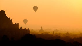 Mesmerizing shot of balloons in the sky over Bagan, Myanmar - perfect for background