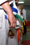 Mestre do Aikido para agrupar estudantes em uma linha foto de stock Mestre do Aikido para agrupar estudantes em uma linha foto de stock
