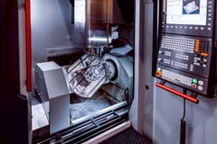 Metalworking CNC milling machine. Cutting metal modern processin Royalty Free Stock Photography Metalworking CNC milling machine. Cutting metal modern processin Royalty Free Stock Photography