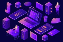 Metta degli elementi per progettazione di tecnologia digitale, l'azienda agricola dello scaffale della stanza del server, la gent illustrazione vettoriale Metta degli elementi per progettazione di tecnologia digitale, l'azienda agricola dello scaffale della stanza del server, la gent illustrazione vettoriale