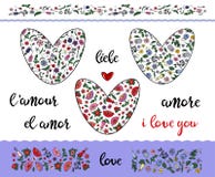 Metta dei cuori scarabocchiare floreali con il colpo editabile sui precedenti trasparenti Confini ed amore di parola illustrazione vettoriale Metta dei cuori scarabocchiare floreali con il colpo editabile sui precedenti trasparenti Confini ed amore di parola illustrazione vettoriale