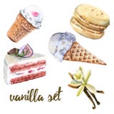 Metta i dolci della vaniglia Dolce, caramella, gelato e maccherone royalty illustrazione gratis Metta i dolci della vaniglia Dolce, caramella, gelato e maccherone royalty illustrazione gratis