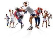 Metta in mostra il hockey su ghiaccio ecc di baseball di pallacanestro di football americano di calcio di pugilato del collage fotografia stock Metta in mostra il hockey su ghiaccio ecc di baseball di pallacanestro di football americano di calcio di pugilato del collage fotografia stock
