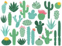 Mexican cactus and aloe. Desert spiny plant, mexico cacti flower and tropical home plants isolated vector collection