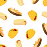 Mexican Food Tacos Burrito And Nachos Vector Seamless Background Royalty Free Stock Photo