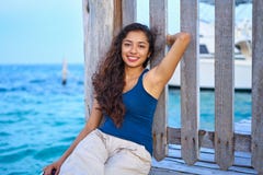 Mexican latin woman at Caribbean sea royalty free stock photos Mexican latin woman at Caribbean sea royalty free stock photos