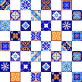 Mexican stylized talavera tiles seamless pattern in blue orange and white, vector vector illustration Mexican stylized talavera tiles seamless pattern in blue orange and white, vector vector illustration