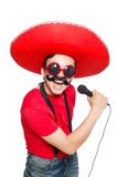Mexicano divertido con el mic Fotos de archivo libres de regalías Mexicano divertido con el mic Fotos de archivo libres de regalías