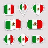 Mexico flag vector set. Mexican flags stickers collection. Isolated geometric icons. National symbols badges. Web, sport royalty free illustration Mexico flag vector set. Mexican flags stickers collection. Isolated geometric icons. National symbols badges. Web, sport royalty free illustration