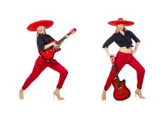 Mexikanischer Frauengitarrist lokalisiert auf Wei? stockfotos Mexikanischer Frauengitarrist lokalisiert auf Wei? stockfotos