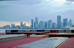Miami city skyline, view from the container port. royalty free stock image Miami city skyline, view from the container port. royalty free stock image