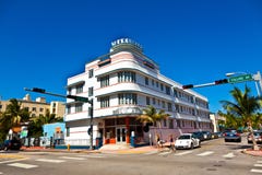 Miami plaża, Floryda. Art Deco architektura w południe plaży jest jeden główne atrakcje turystyczne w Miami. fotografia stock Miami plaża, Floryda. Art Deco architektura w południe plaży jest jeden główne atrakcje turystyczne w Miami. fotografia stock