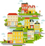 Miasteczka miastowy krajobrazowy tło w mieszkaniu royalty ilustracja Miasteczka miastowy krajobrazowy tło w mieszkaniu royalty ilustracja