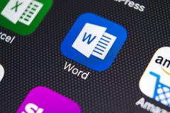 Microsoft word application icon on Apple iPhone X screen close-up. Microsoft word icon. Microsoft office on mobile phone. Social stock photos Microsoft word application icon on Apple iPhone X screen close-up. Microsoft word icon. Microsoft office on mobile phone. Social stock photos