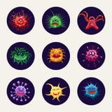 Micróbios coloridos em círculos azuis ilustração do vetor Micróbios coloridos em círculos azuis ilustração do vetor