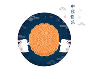 Mid Autumn Festival. Chuseok, Chinese Wording Translation Mid Autumn. Vector Banner, Background And Poster With Mooncake Royalty Free Stock Images
