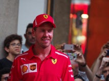 Milan, Italie - 29 août 2018 : Sebastian Vettel à l'événement F1 à Milan images libres de droits Milan, Italie - 29 août 2018 : Sebastian Vettel à l'événement F1 à Milan images libres de droits