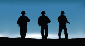 Militairen op de prestaties van de gevechtsopdracht royalty-vrije illustratie Militairen op de prestaties van de gevechtsopdracht royalty-vrije illustratie