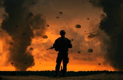 Militarni żołnierza dopatrywania helikoptery i siły w pole bitwy obrazy stock Militarni żołnierza dopatrywania helikoptery i siły w pole bitwy obrazy stock