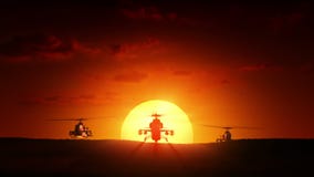 Military helicopters at sunrise