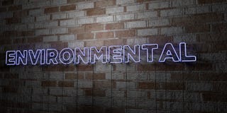 MILJÖ- - Glödande neontecken på stenhuggeriarbeteväggen - 3D framförde den fria materielillustrationen för royalty vektor illustrationer MILJÖ- - Glödande neontecken på stenhuggeriarbeteväggen - 3D framförde den fria materielillustrationen för royalty vektor illustrationer