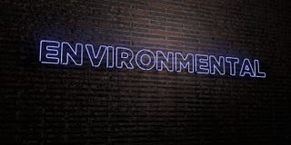 MILJÖ- - realistiskt neontecken på bakgrund för tegelstenvägg - 3D framförde fri materielbild för royalty stock illustrationer MILJÖ- - realistiskt neontecken på bakgrund för tegelstenvägg - 3D framförde fri materielbild för royalty stock illustrationer