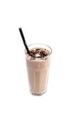 Milk-chocolate cocktail in a glass with a straw decorated with chocolate on an isolated white background royalty free stock images Milk-chocolate cocktail in a glass with a straw decorated with chocolate on an isolated white background royalty free stock images