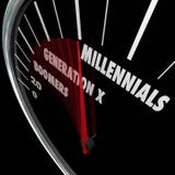 Millennials Generation X Baby Boomers Speedometer Ages stock illustration Millennials Generation X Baby Boomers Speedometer Ages stock illustration