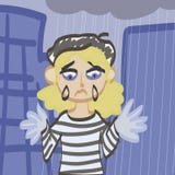 Mimo triste dipinto della ragazza del fumetto che piange nella pioggia contro una città blu royalty illustrazione gratis Mimo triste dipinto della ragazza del fumetto che piange nella pioggia contro una città blu royalty illustrazione gratis