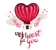 Min hjärta för dig typografi för valentindag med rött flyg för hjärtaformballong och hjärtagarneringar i vit bakgrund royaltyfri illustrationer Min hjärta för dig typografi för valentindag med rött flyg för hjärtaformballong och hjärtagarneringar i vit bakgrund royaltyfri illustrationer